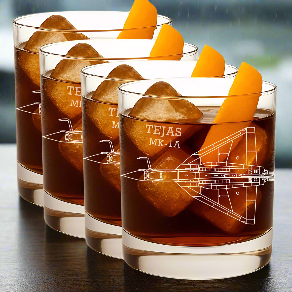 4 bar glasses with tejas mk-1a fighters