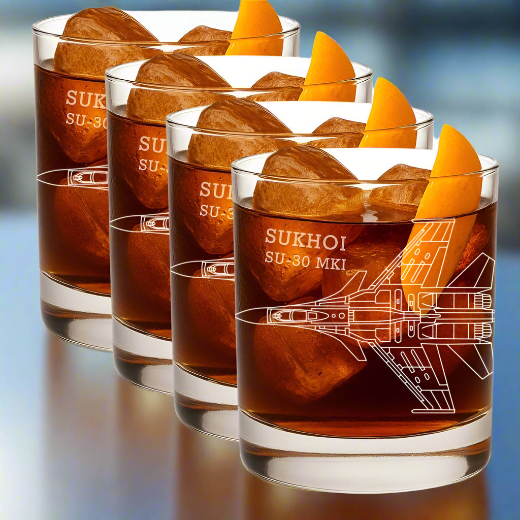 4 bar glasses with sukhoi su-30 fighters