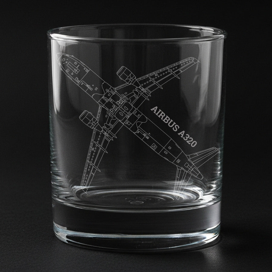 airbus a320 aircraft engraved on a glass with a black background