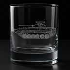 Clear glass with a bmp-2 tank engraving on a black background