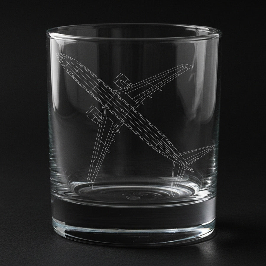 boeing 737 aircraft engraved on a glass with a black background