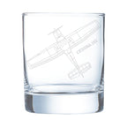 Clear glass with engraved Cessna 152 airplane design on a white background