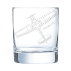 Clear glass with engraved Cessna 172 airplane design on a white background