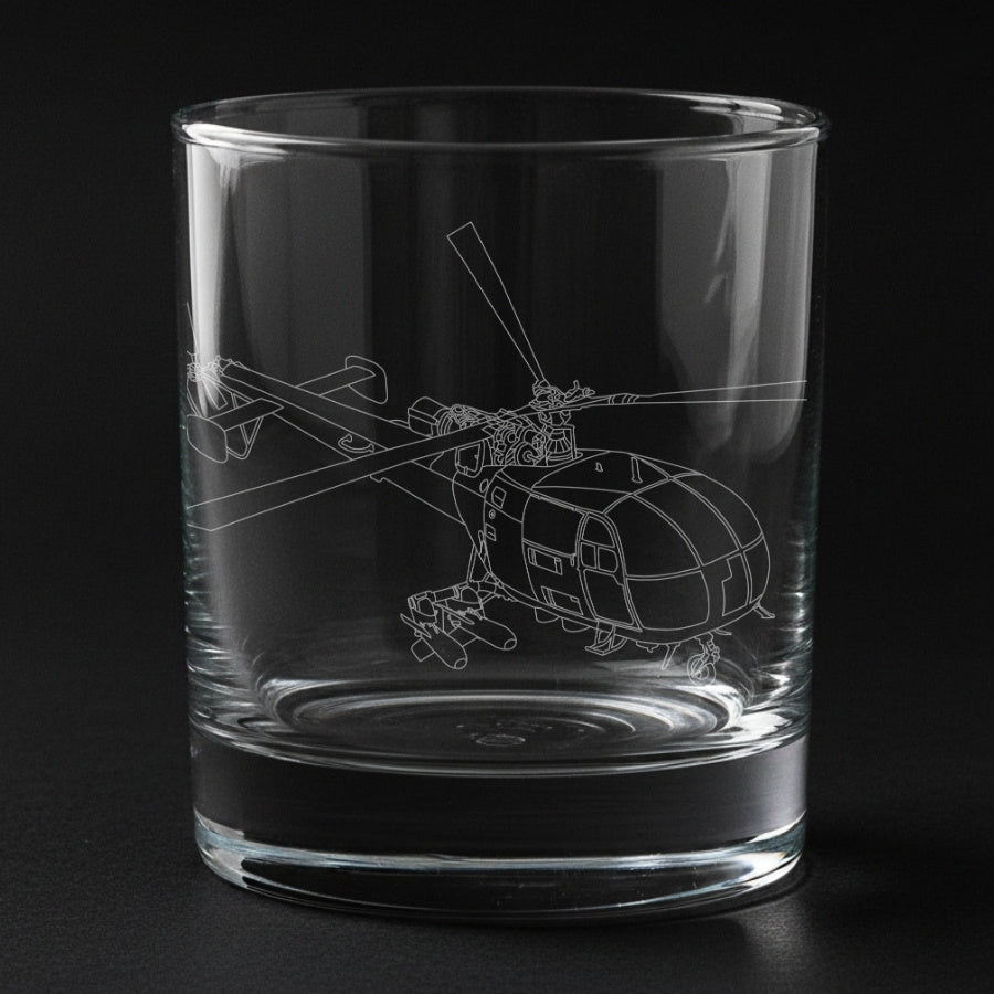 chetak helicopter engraved on a glass with a black background
