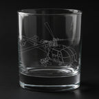 chetak helicopter engraved on a glass with a black background