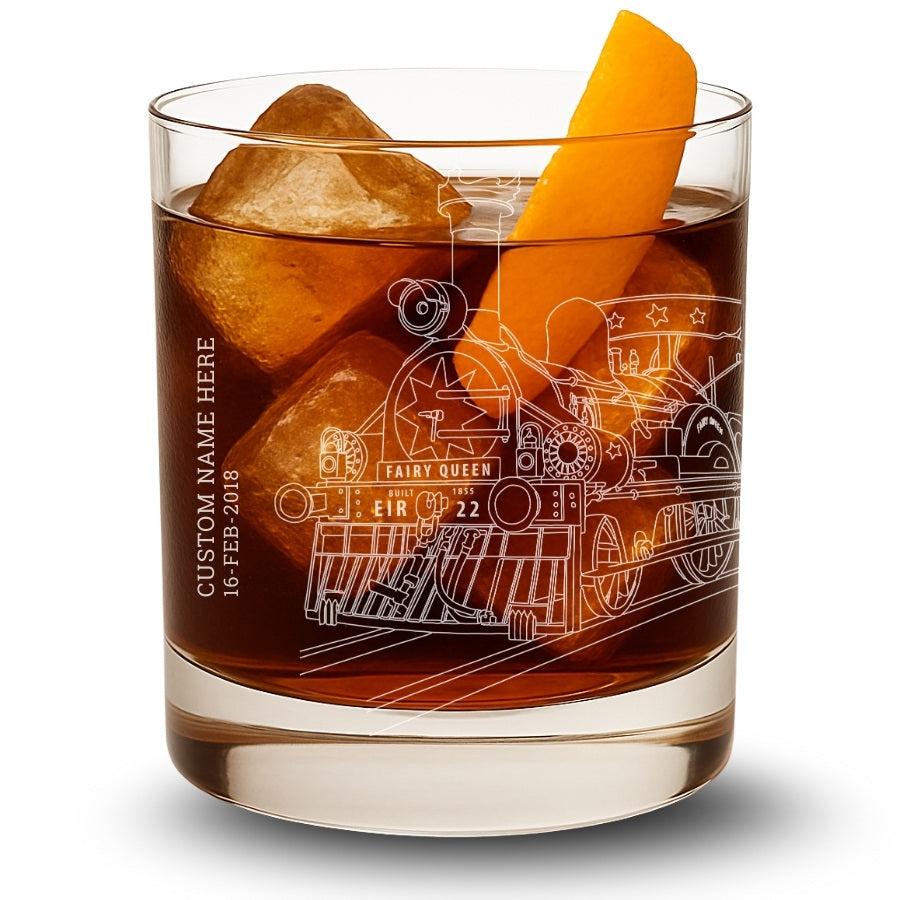a customizable glass depicting indian railways locomotive