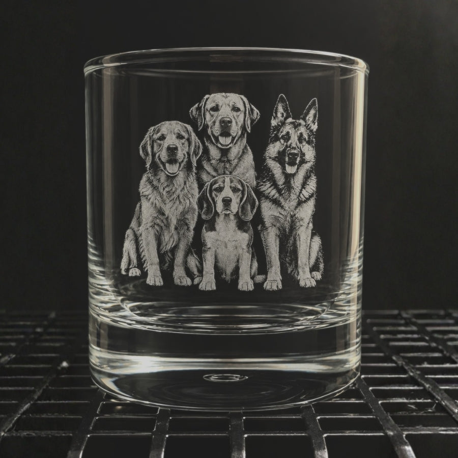 Four Loyal Companions Engraved Glass