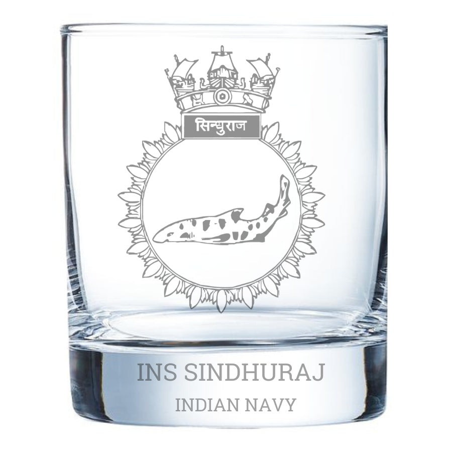 INS Sindhuraj Engraved Whiskey Glass