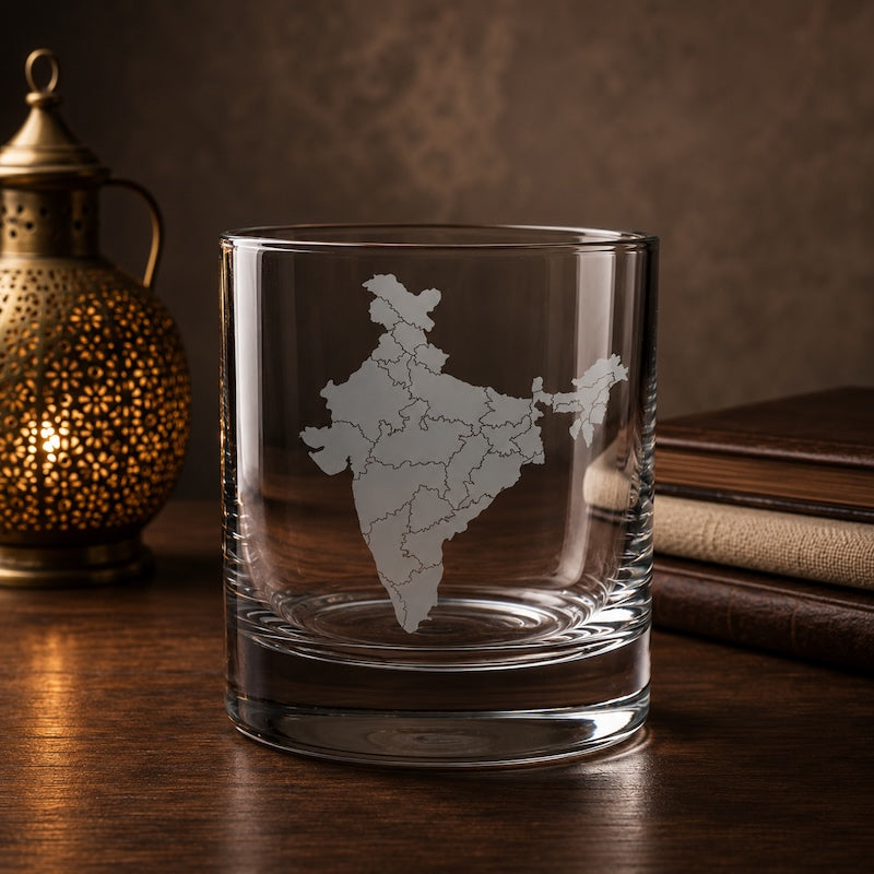 Map of India Engraved Glass