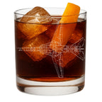 A Mig-27 aircraft etched on glass with a cocktail