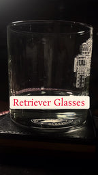 whiskey glass featuring an etched  T-72 tank on a rotating table.