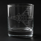 The Rafale aircraft engraved on a glass with a black background