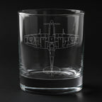 spitfire x1v aircraft engraved on a glass with a black background