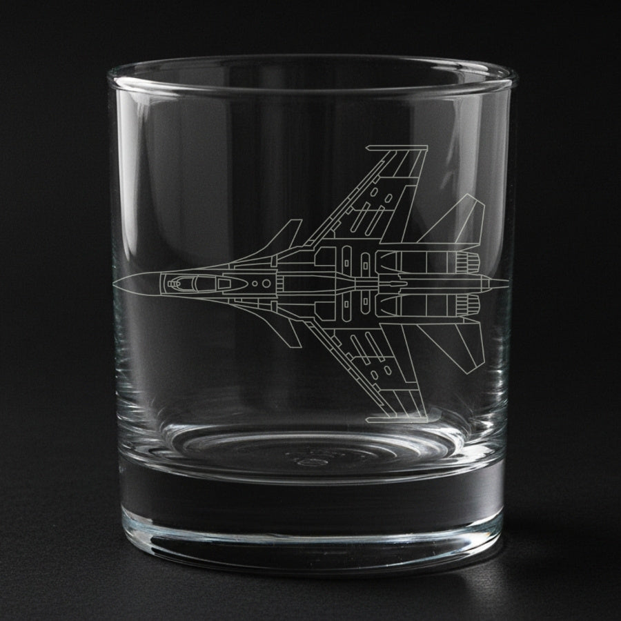 sukhoi-su30 etched on a whiskey glass
