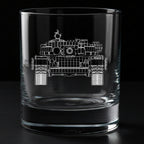 Clear glass tumbler with a front of a t72 tank engraving on a black background