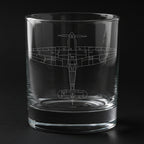 tempest aircraft engraved on a glass with a black background
